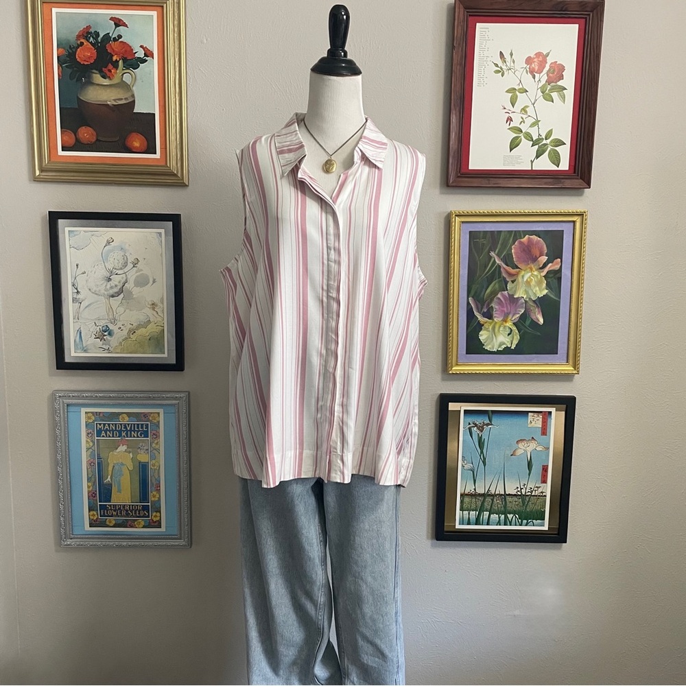 NWT Sleeveless Pink Stripe Button-Front Blouse